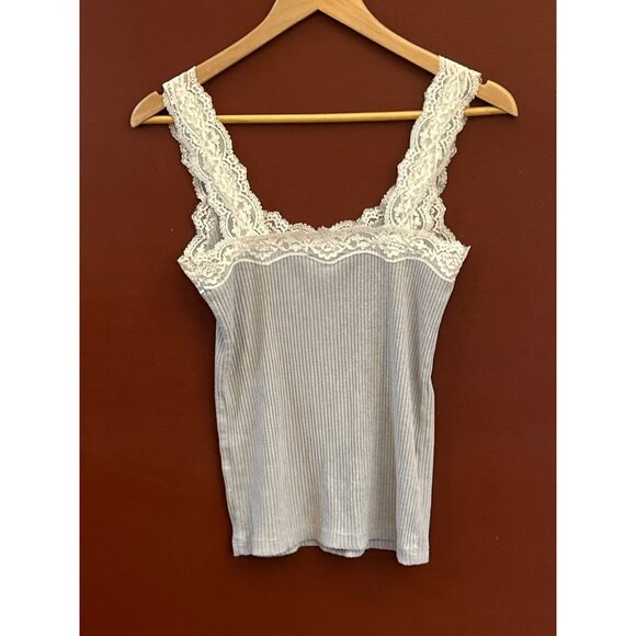 J Crew Women's Gray Ribbed Lace Tank Top Small Layer Delicate Cottagecore - Picture 3 of 6